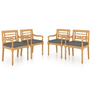 vidaXL Chaises Batavia lot de 4 avec coussins Bois de teck solide