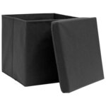 vidaXL Boîtes de rangement avec couvercle 4 Pièces Noir 32x32x32 cm Tissu