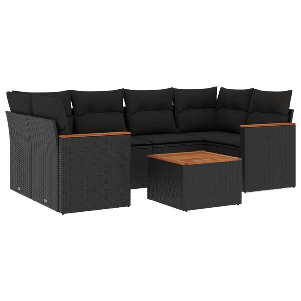 vidaXL Salon de jardin 7 Pièces avec coussins noir résine tressée
