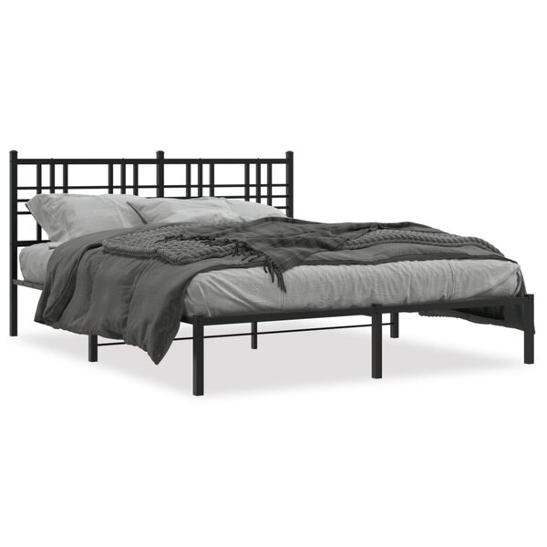 vidaXL Cadre de lit métal sans matelas avec tête de lit noir 150x200cm