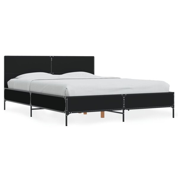 vidaXL Cadre de lit noir 135x190 cm bois d'ingénierie et métal