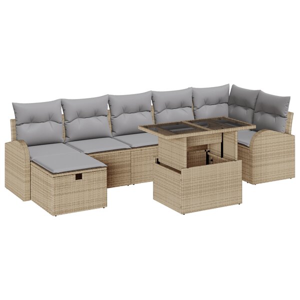 vidaXL Ensemble de Canapés de Jardin 8 Pièces avec Coussins Beige Poly Rotin