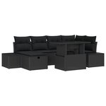 vidaXL Set de canapé de jardin 7 pièces avec coussins Noir Poly rotin