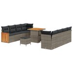 Ensemble de 11 Pièces de Canapé de Jardin avec Coussins Gris Rotin Synthétique Acacia