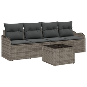Ensemble de Canapé de Jardin 5 Pièces avec Coussins Gris Rattan Synthétique