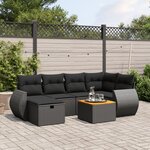 vidaXL Salon de jardin 7 Pièces avec coussins noir résine tressée