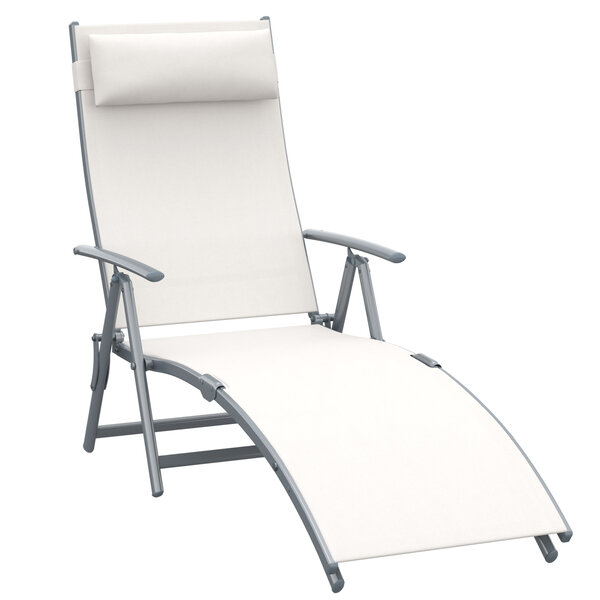 Outsunny transat chaise longue bain de soleil pliable dossier inclinable multi-positions têtière fournie 137L x 64l x 101H cm métal époxy textilène beige