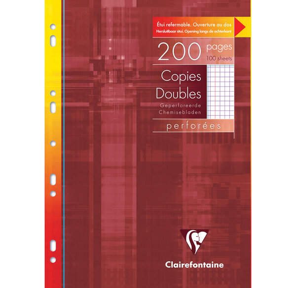 Etui de 200 Pages Copies doubles perforées 21x29,7 Q.5x5 + marge Blanc CLAIREFONTAINE