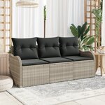 Ensemble de Canapé de Jardin 3 Pièces avec Coussins Gris Clair Rattan Poly