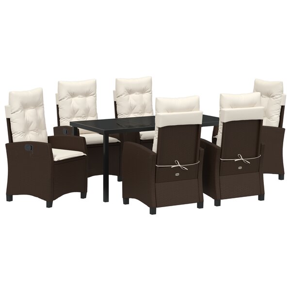 vidaXL Ensemble de salle à manger de jardin de 7 pièces avec coussins en rattan poly marron