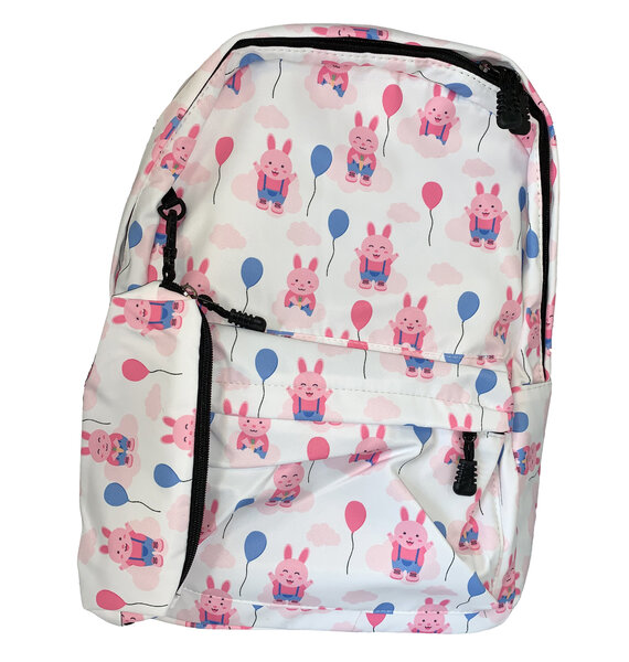 Sac à dos cartable avec trousse assortie scolaire primaire enfants avec motifs lapin rose : léger  solide et confortable