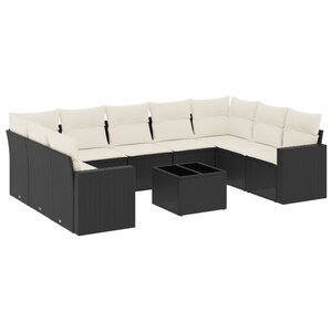 vidaXL Salon de jardin 10 Pièces avec coussins noir résine tressée