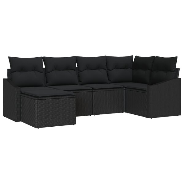 vidaXL Ensemble de Canapé de Jardin 6 Pièces avec Coussins Rattan Poly Noir