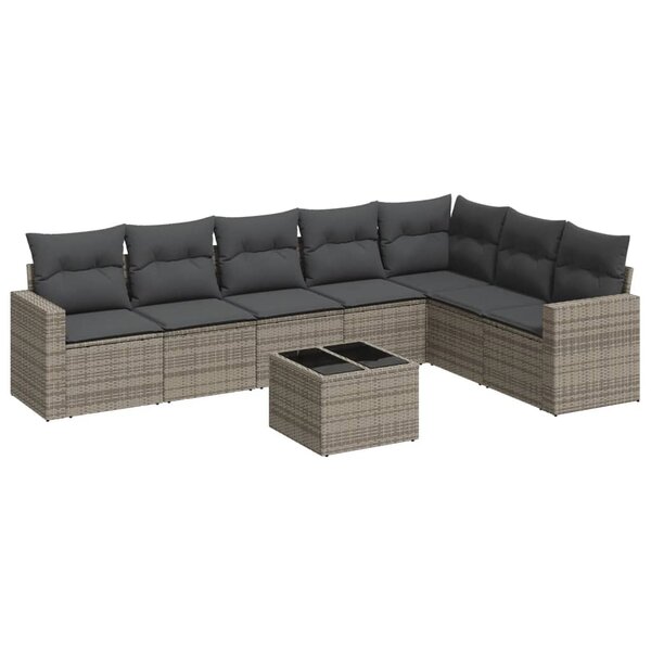 vidaXL Salon de jardin 8 Pièces avec coussins gris résine tressée