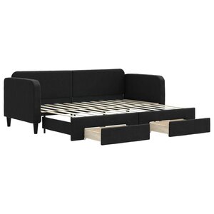 vidaXL Lit de jour avec gigogne et tiroirs sans matelas noir 80x200 cm