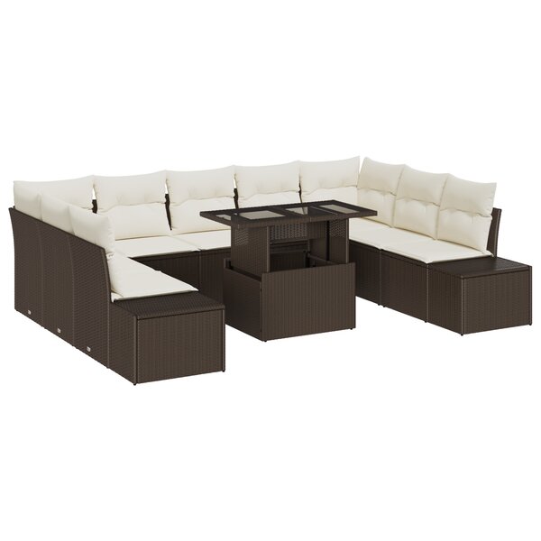 vidaXL Ensemble de canapé de jardin en 10 pièces avec coussins marron en poly rotin