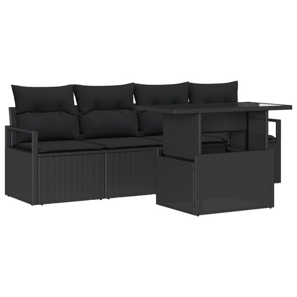Ensemble de Canapés de Jardin 5 Pièces vidaXL avec Coussins Noir Poly Rattan