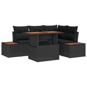 vidaXL Ensemble de Salle à Manger de Jardin 5 Pièces avec Coussins Noir Poly Rotin Acacia