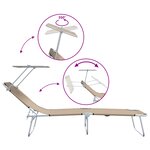vidaXL Chaises longues pliantes 2 Pièces avec auvent en tissu Oxford 600D taupe