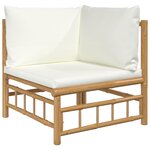 Salon de jardin meuble d'extérieur ensemble de mobilier 6 pièces avec coussins blanc crème bambou 02_0016634