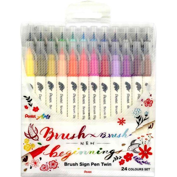 Feutre pinceau bi-pointe BrushSignPen Twin  set de 24 PENTEL