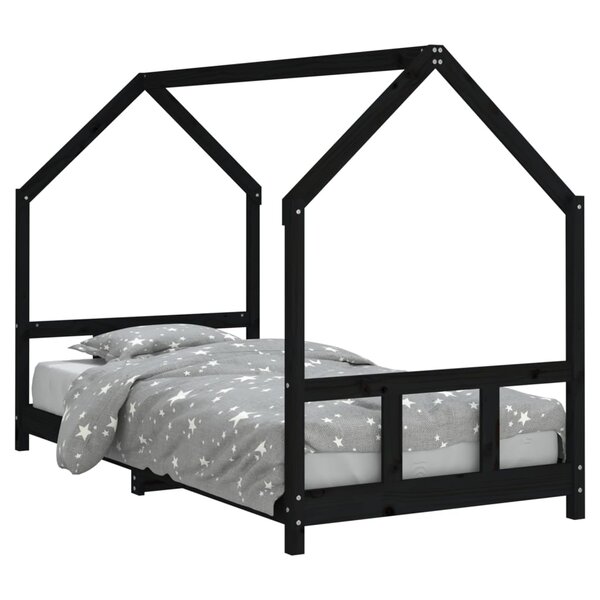 vidaXL Cadre de lit pour enfants noir 90x200 cm bois de pin massif