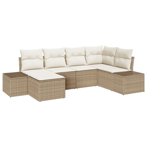 vidaXL Ensemble de Canapé de Jardin 6 Pièces avec Coussins Beige Poly Rattan