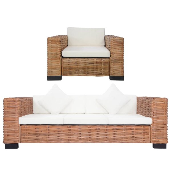 vidaXL Ensemble de canapés 2 Pièces avec coussins Rotin naturel