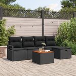 Ensemble de canapé de jardin 6 pièces vidaXL avec coussins en rotin poly noir