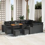 Ensemble de canapé de jardin 13 pièces avec coussins Noir Poly Rotin Acacia
