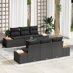 Ensemble de canapé de jardin vidaXL 7 pièces avec coussins noir poly rattan acacia