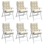 vidaXL Coussins de chaise à dossier bas lot de 6 crème tissu oxford