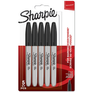 SHARPIE - 5 marqueurs permanents - Noir - Pointe Fine - sous blister