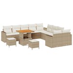 Ensemble de canapé de jardin 13 pièces avec coussins beige poly rotin acacia