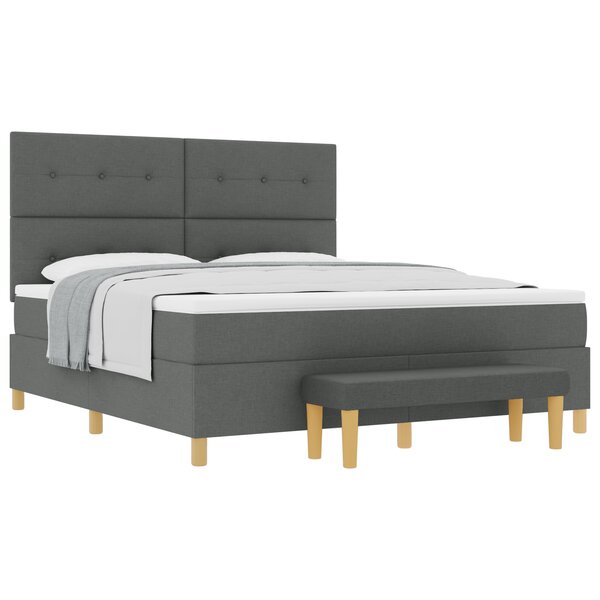 vidaXL Lit à Sommier avec Matelas & Banc Gris Foncé 180x200 cm Tissu