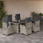 vidaXL Ensemble à manger de jardin et coussins 7 Pièces gris clair rotin