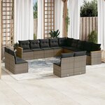 vidaXL Salon de jardin avec coussins 13 Pièces gris résine tressée