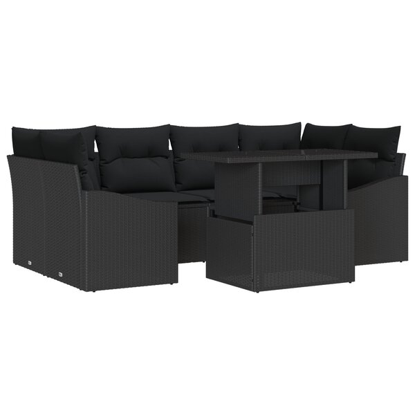 vidaXL Ensemble de Canapé de Jardin 7 Pièces avec Coussins Noir Poly Rattan