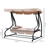Balancelle de jardin convertible 3 places inclinaison toit réglable 2 tablettes + matelas 2L x 1 2l x 1 64H m métal époxy noir polyester beige