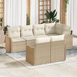 Set de canapé jardin vidaXL 7 pièces avec coussins Beige Poly Rotin