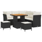 Ensemble de canapé de jardin 8 pièces avec coussins en poly rotin noir et acacia