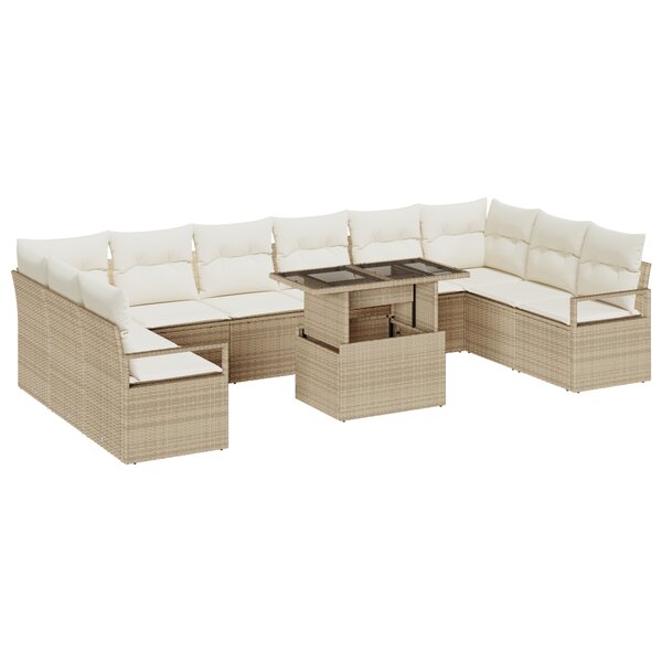 Ensemble de canapé de jardin vidaXL 11 pièces avec coussins Beige Poly Rotin
