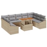 vidaXL Ensemble de salle à manger de jardin de 10 pièces avec coussins en rattan poly beige