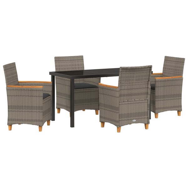vidaXL Ensemble de Salle à Manger de Jardin 5 Pièces avec Coussins Gris Poly Rattan