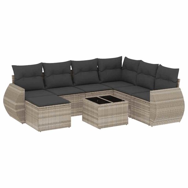 vidaXL Salon de jardin 8 Pièces avec coussins gris clair résine tressée