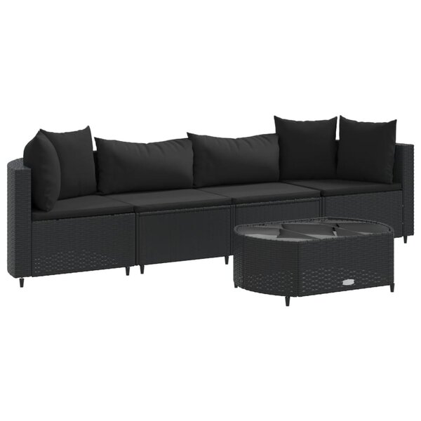 vidaXL Salon de jardin 5 Pièces avec coussins noir résine tressée