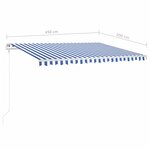 vidaXL Auvent manuel rétractable avec poteaux 4 5x3 m Bleu et blanc