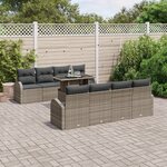 Ensemble de Canapé de Jardin 9 pièces avec Coussins Gris Rattan Poly