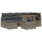 Ensemble de canapé de jardin 7 pièces avec coussins Gris Poly Rotin