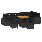 Ensemble de Canapés de Jardin 9 Pièces avec Coussins Noir Poly Rattan Acacia